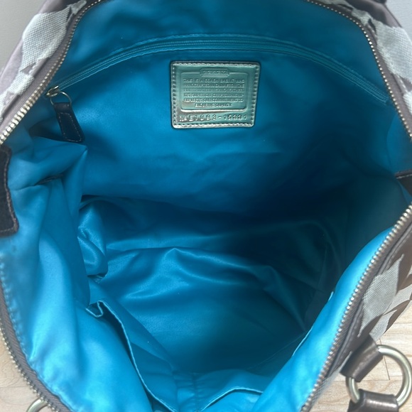 COACH Op Art Poppy Tote Tan Brown Signature C's Purple Leather Trim, EUC - Picture 6 of 9